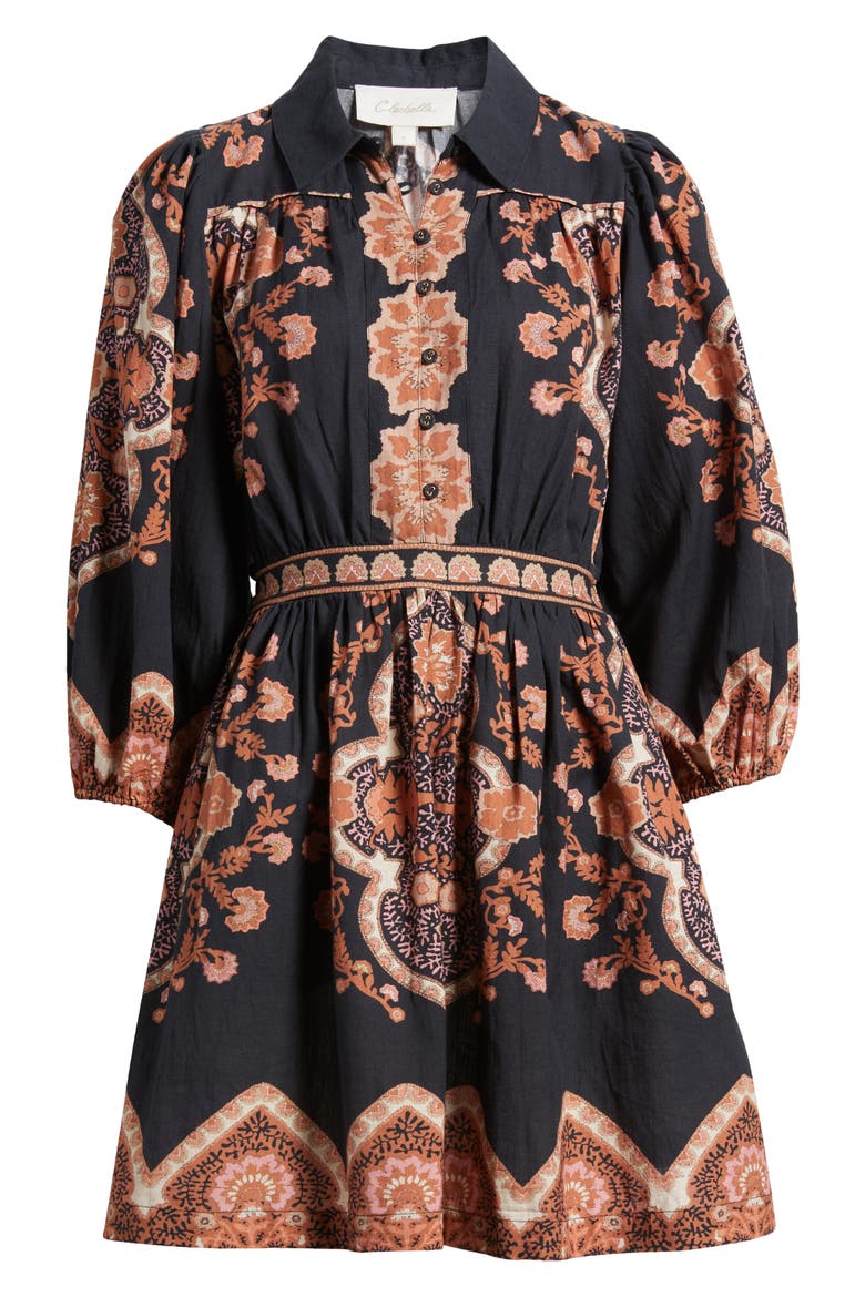 Leigh Mixed Print Long Sleeve Cotton & Linen Minidress, Alternate, color, DARK LAGOS
