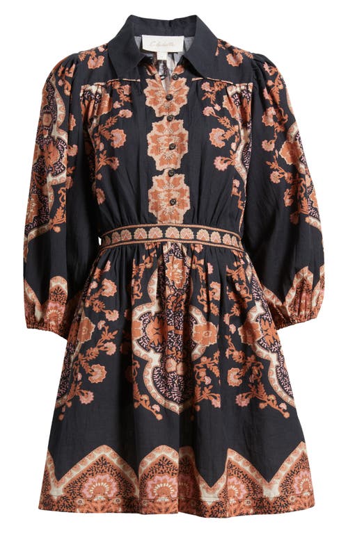 Cleobella Leigh Mixed Print Long Sleeve Cotton & Linen Minidress In Dark Lagos