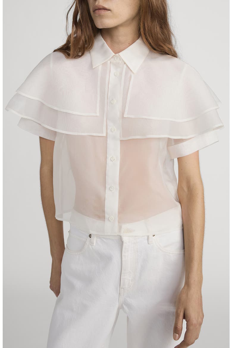 Cape Accent Silk Button-Up Shirt, Main, color, CREAM