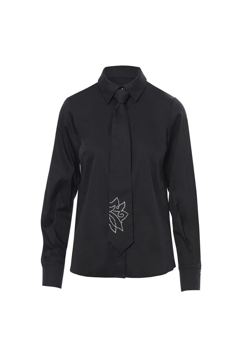 Printed Tie-Neck Blouse, Main, color, Black
