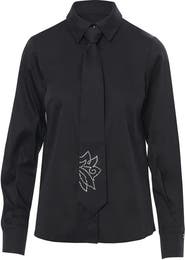Gizia Printed Tie-Neck Blouse