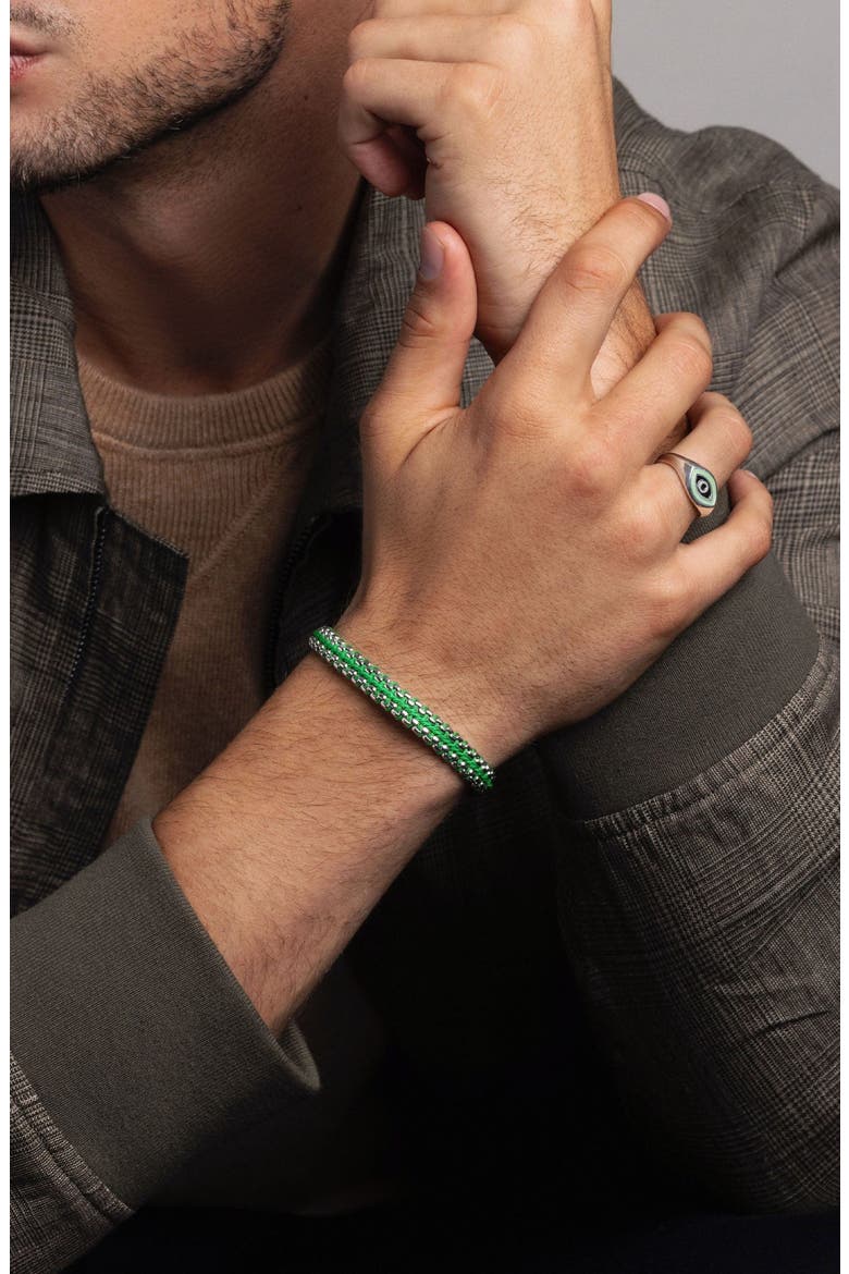 Green Woven Box Silver Chain Bracelet, Alternate, color, Green / Silver