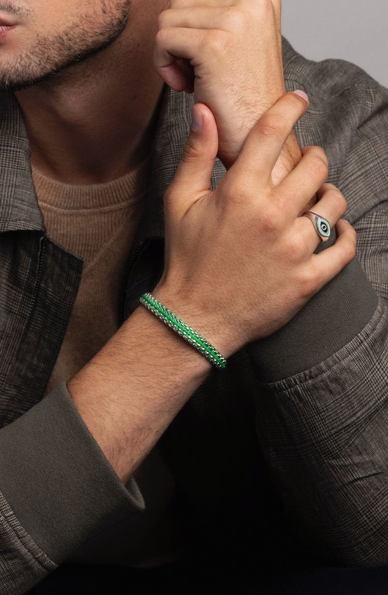 Nialaya Green Woven Box Silver Chain Bracelet, Alternate, color, Green / Silver