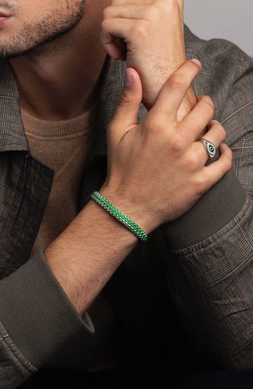 Nialaya Green Woven Box Silver Chain Bracelet In Green