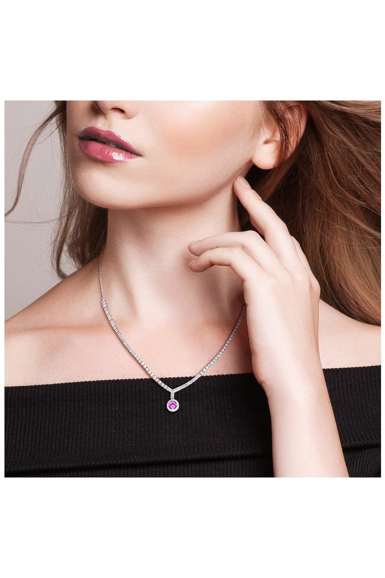 Lab Created Pink Sapphire & White Sapphire Pendant Necklace, Alternate, color, PINK