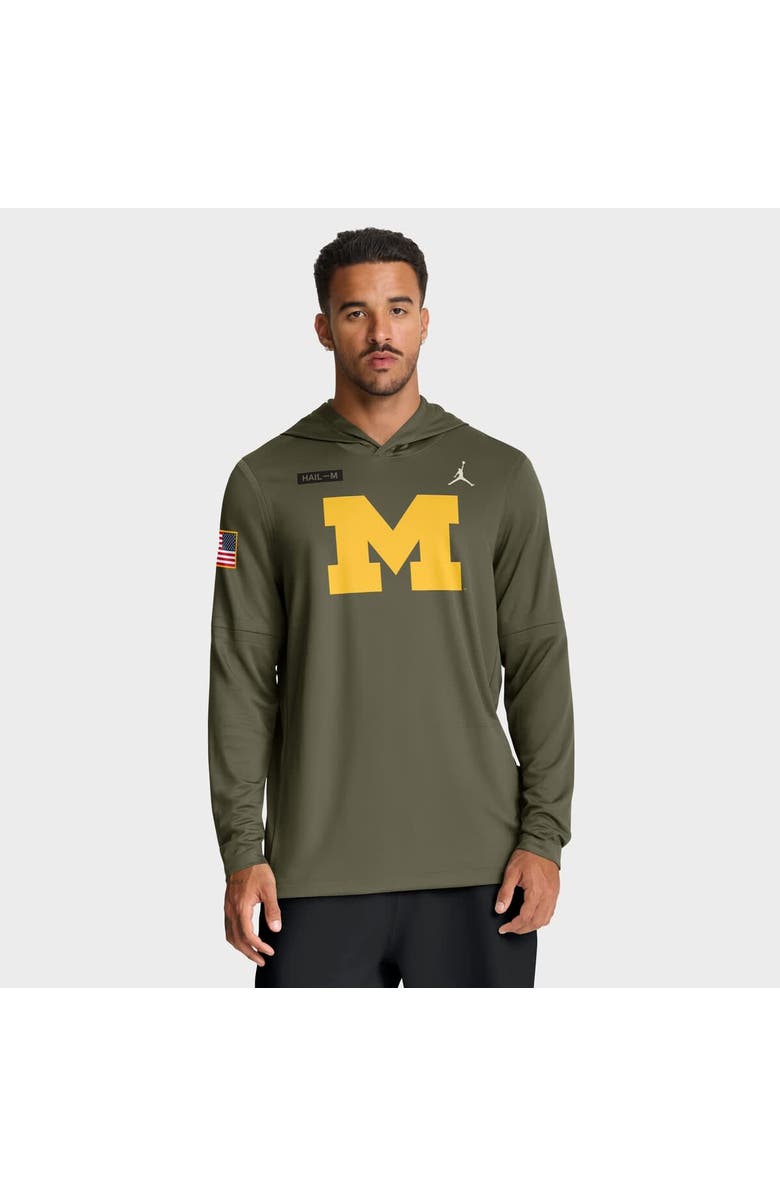Jordan Brand Men's Jordan Brand Olive Michigan Wolverines 2025 Military Appreciation Dri-FIT Long Sleeve Hoodie T-Shirt, Main, color, Olive