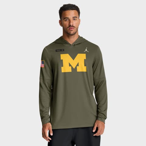 Men's Jordan Brand Olive Michigan Wolverines 2025 Military Appreciation Dri-FIT Long Sleeve Hoodie T-Shirt