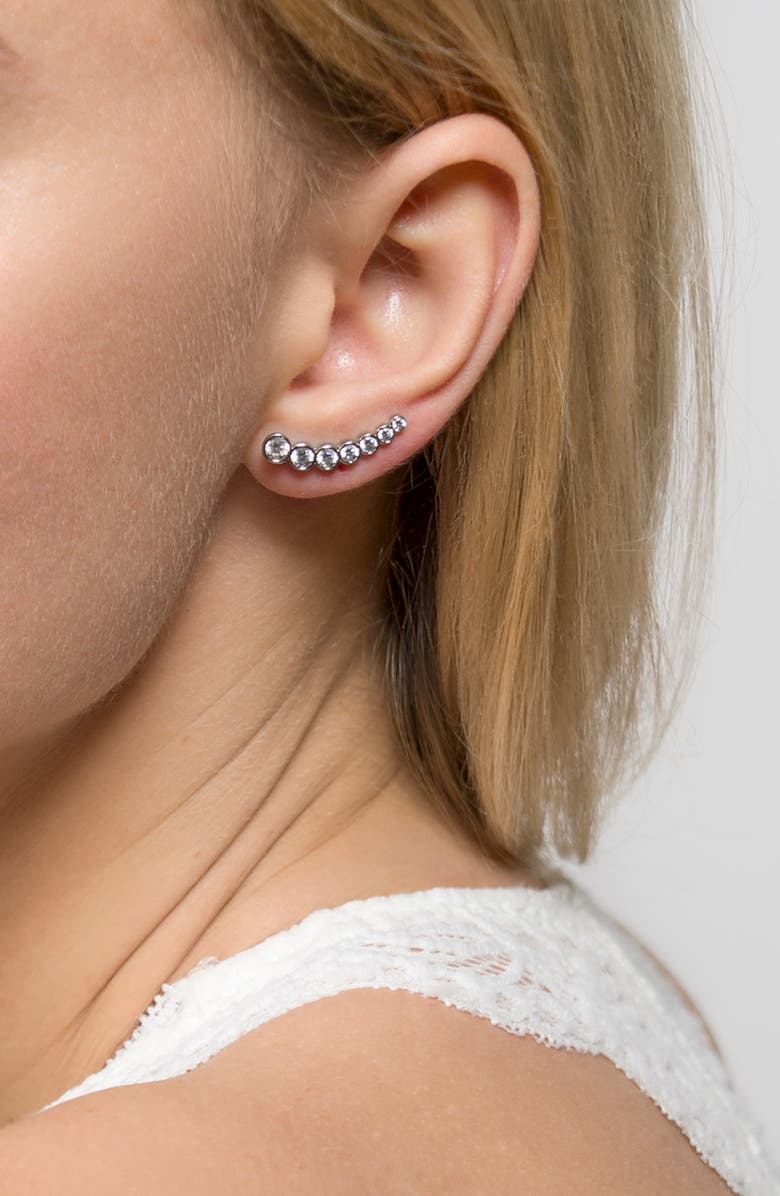 CZ by Kenneth Jay Lane Graduated Bezel CZ Crawler Earrings, Alternate, color, Clear/Silver