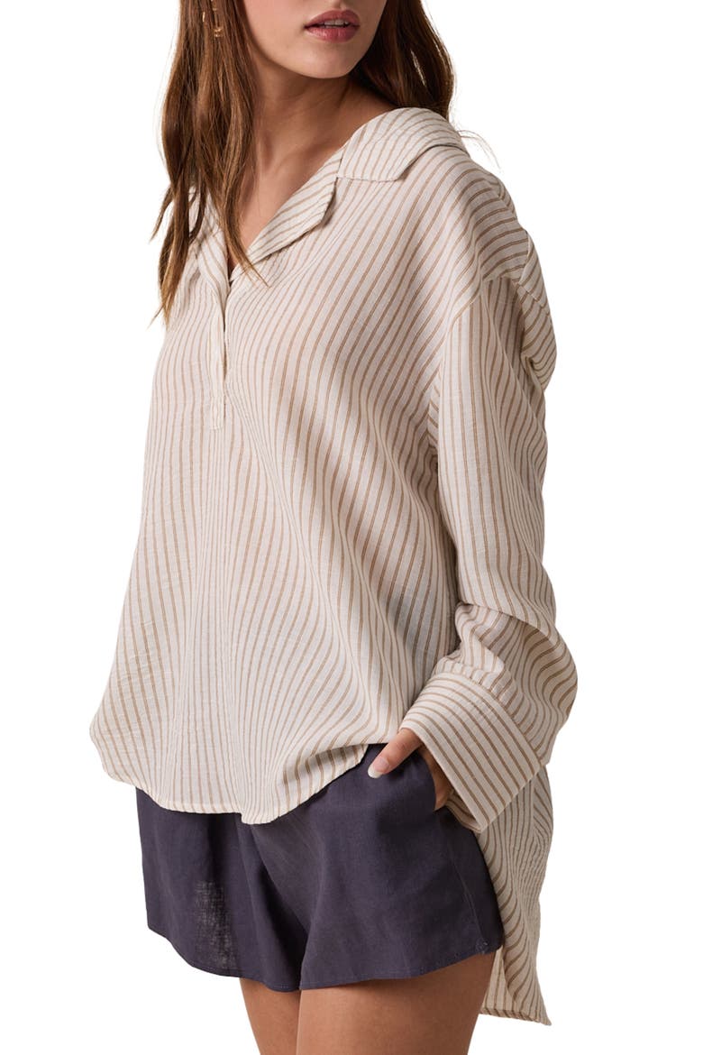 Striped Long Sleeve Shirt, Alternate, color, MOCHA/ WHITE