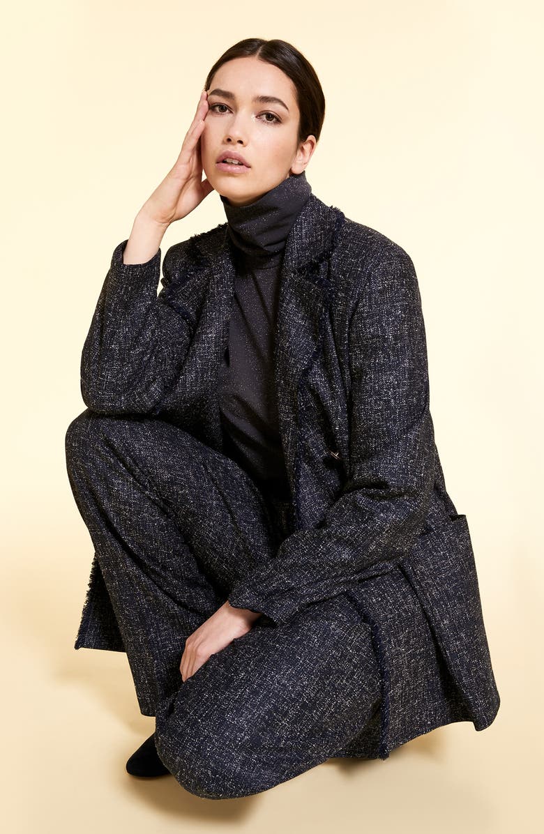 Marina Rinaldi Russia Metallic Turtleneck Jersey Top, Alternate, color, Dark Navy