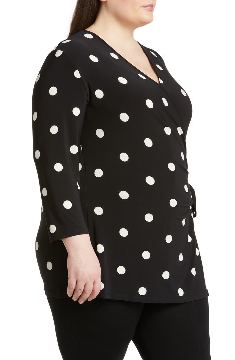 Anne Klein Dot Print Wrap Blouse, Alternate, color, Anne Black/ Anne White