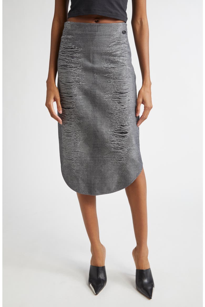 O-Tavy Prince of Wales Check Midi Skirt, Main, color, MELANGE GREY