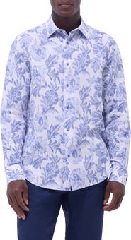 Bugatchi Julian Shaped Fit Linen Blend Button-Up Shirt