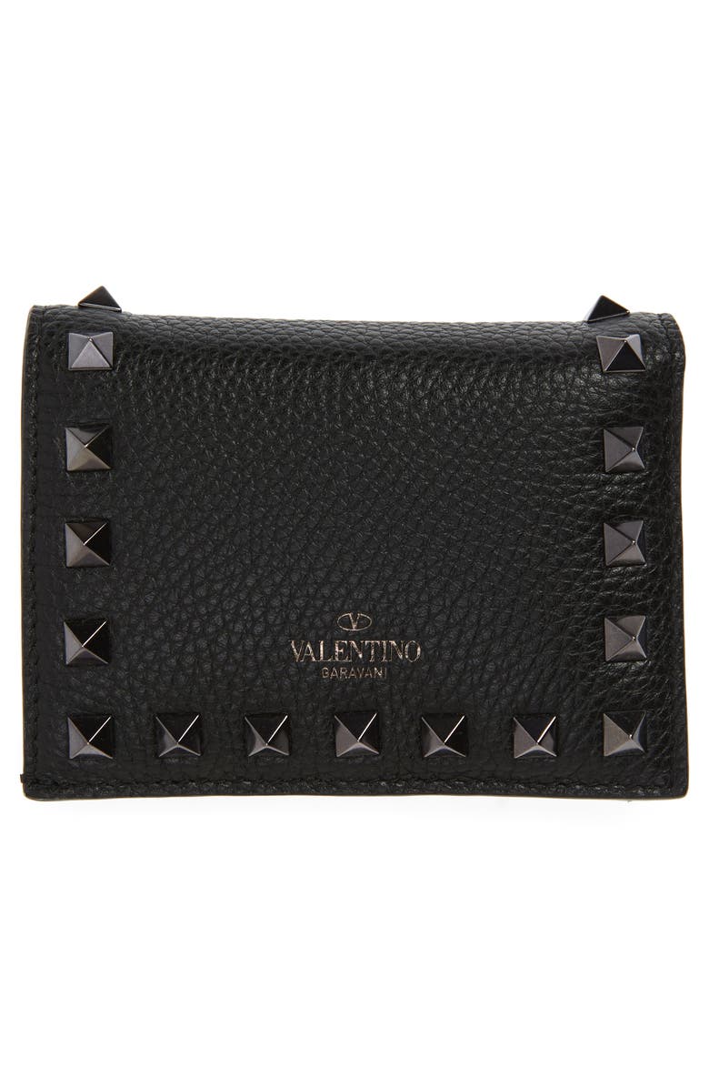 Valentino Garavani Rockstud Leather French Wallet, Alternate, color,