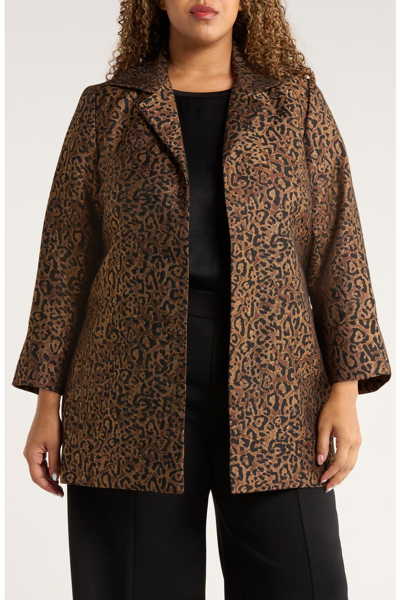 Leopard Print Topper Coat, Main, color, DARK CAMEL MULTI