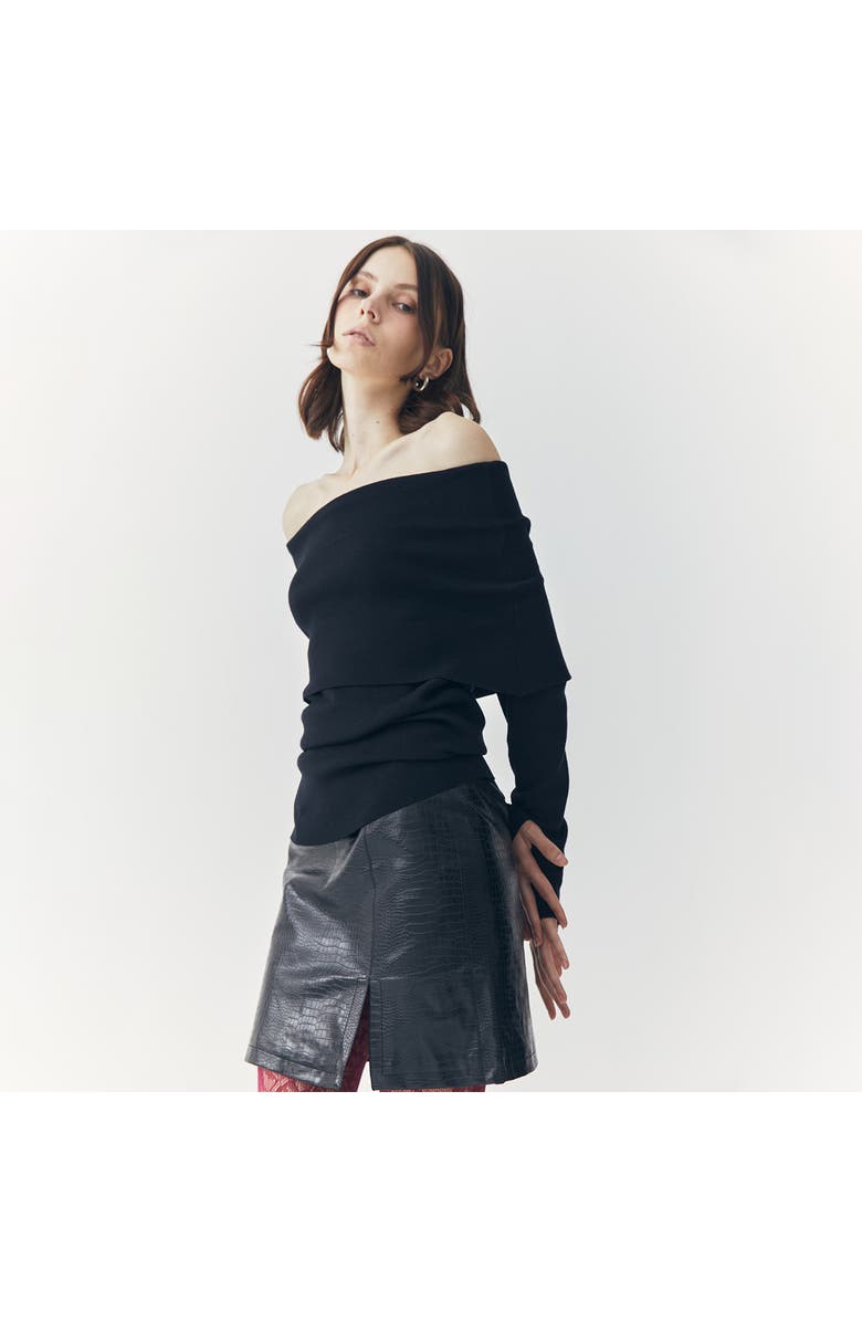 ATS Tess Croc Embossed Leather Mini Slit Skirt, Main, color,