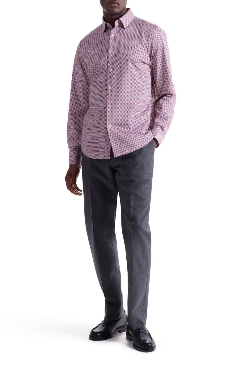 Bugatchi Jules OoohCotton<sup>®</sup> Medallion Print Button-Down Shirt, Alternate, color, Coral