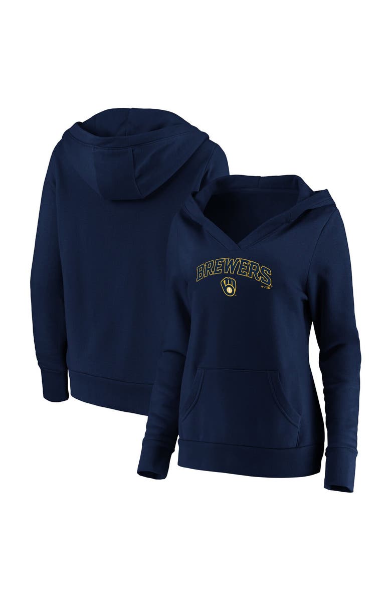 FANATICS Women's Fanatics Branded Navy Milwaukee Brewers Core Team Lockup V-Neck Pullover Hoodie, Alternate, color, 