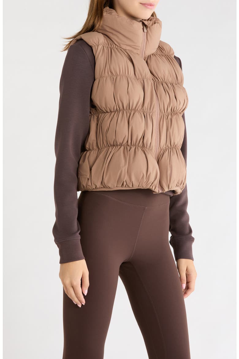 Ruched Puffer Vest, Alternate, color, BROWNIE