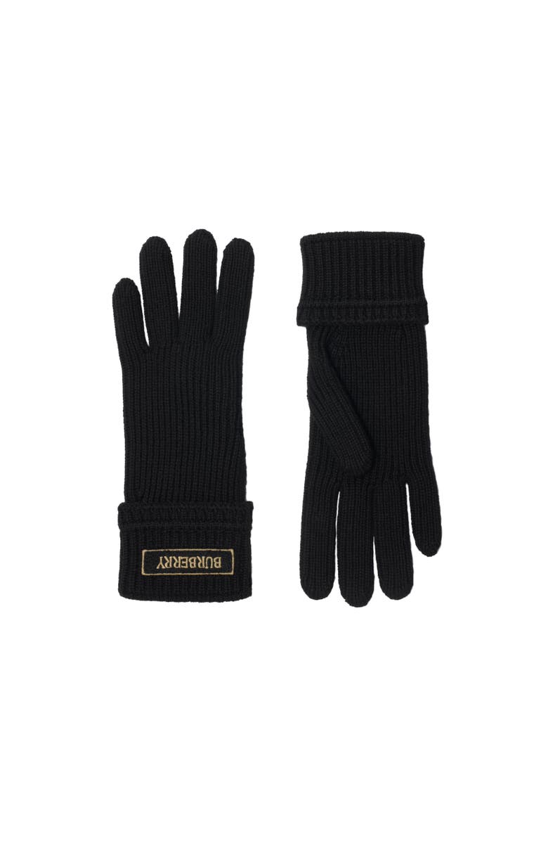 Burberry Logo Patch Wool Blend Gloves, Alternate, color, Black