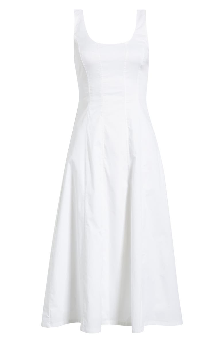 Open Edit Seamed Strech Cotton Poplin Midi Dress, Alternate, color, White