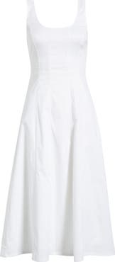 Open Edit Seamed Strech Cotton Poplin Midi Dress