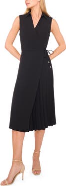 Halogen® Pleated Faux Wrap Front Midi Dress