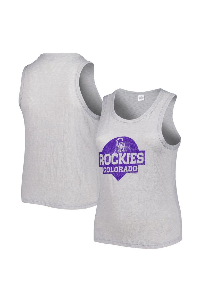 Women's Soft as a Grape Gray Colorado Rockies Plus Size High Neck Tri-Blend Tank Top, Main, color, Gray