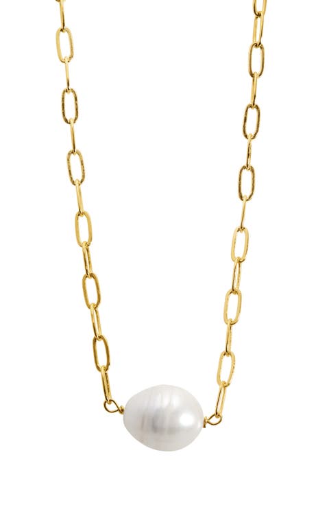 Simulated Pearl Paperclip Chain Necklace