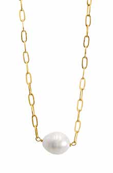 Simulated Pearl Paperclip Chain Necklace
