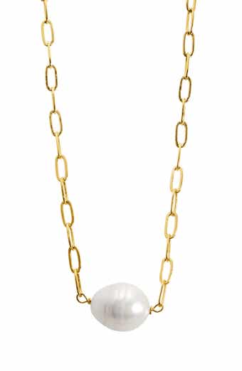 Simulated Pearl Paperclip Chain Necklace