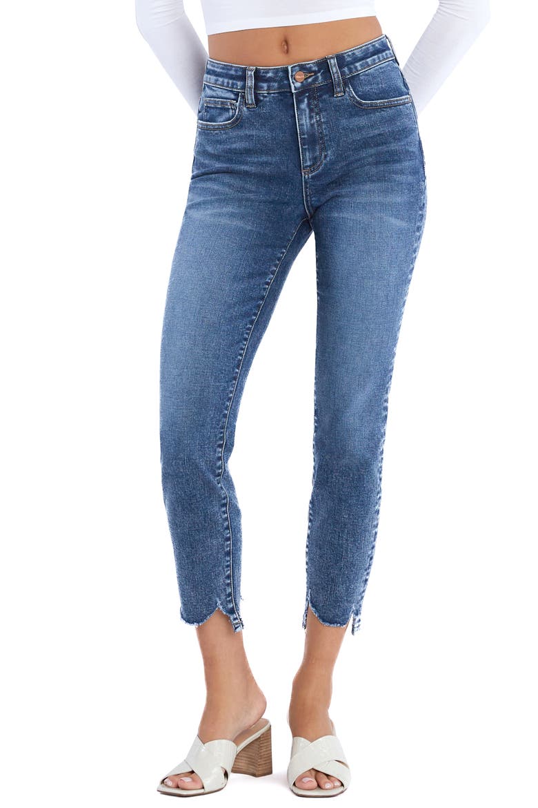 Chewed Hem Mid Rise Ankle Skinny Jeans, Main, color, SHOOTING STAR BLUE