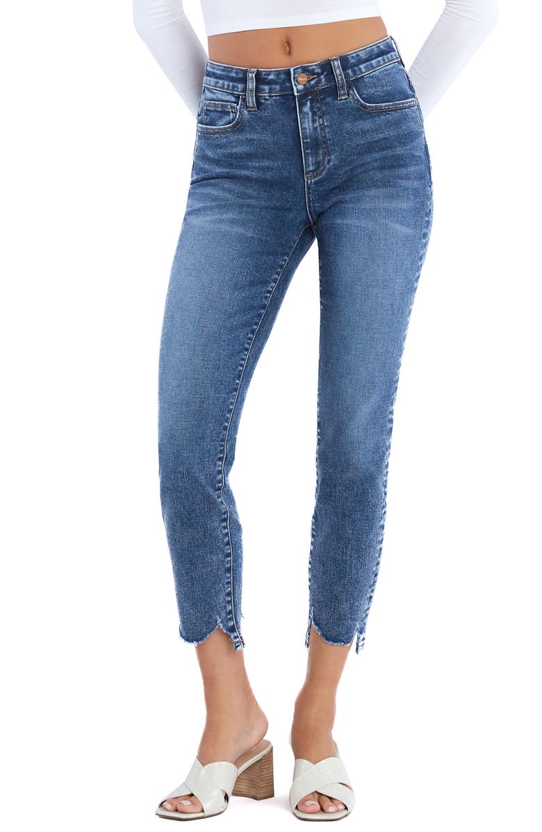 HINT OF BLU Chewed Hem Mid Rise Ankle Skinny Jeans, Main, color, Shooting Star Blue