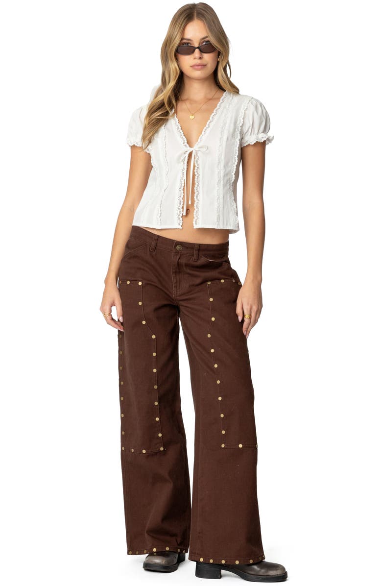 EDIKTED Studded Low Rise Carpenter Jeans, Alternate, color, Brown