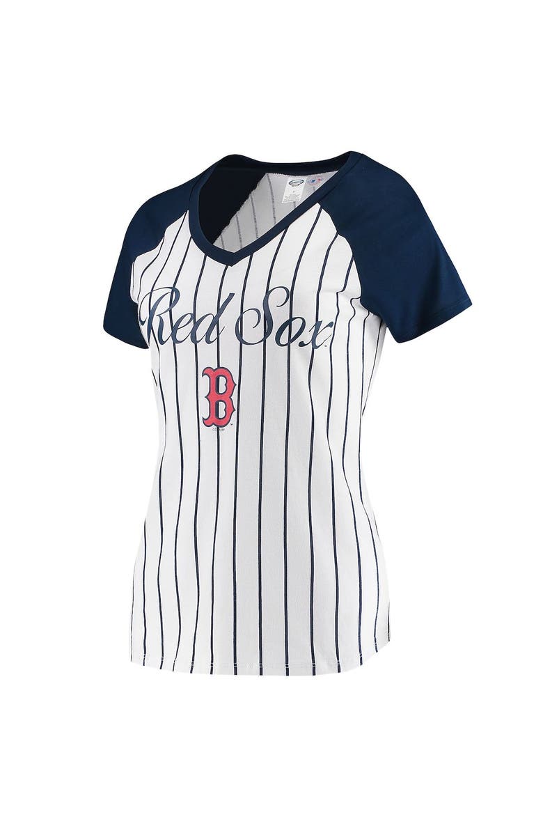 CONCEPTS SPORT Women's Concepts Sport White/Navy Boston Red Sox Vigor Pinstripe Raglan V-Neck T-Shirt, Alternate, color, 