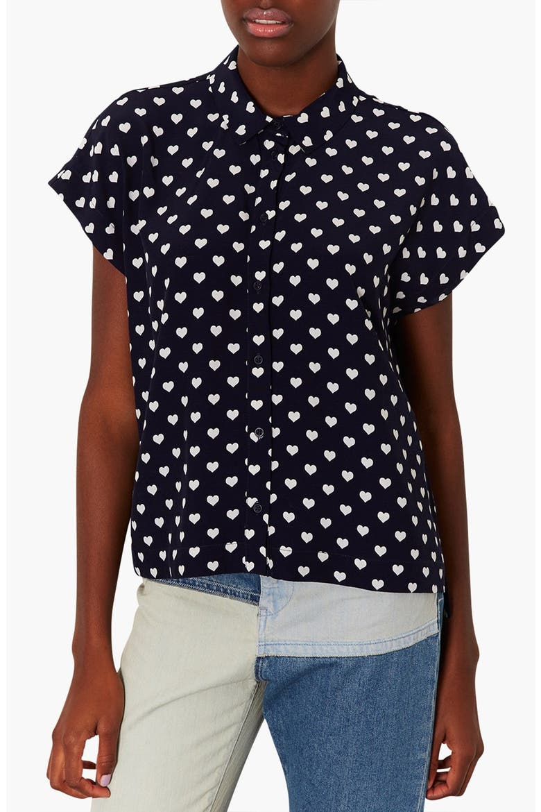 Heart Print Shirt, Main, color, NAVY BLUE