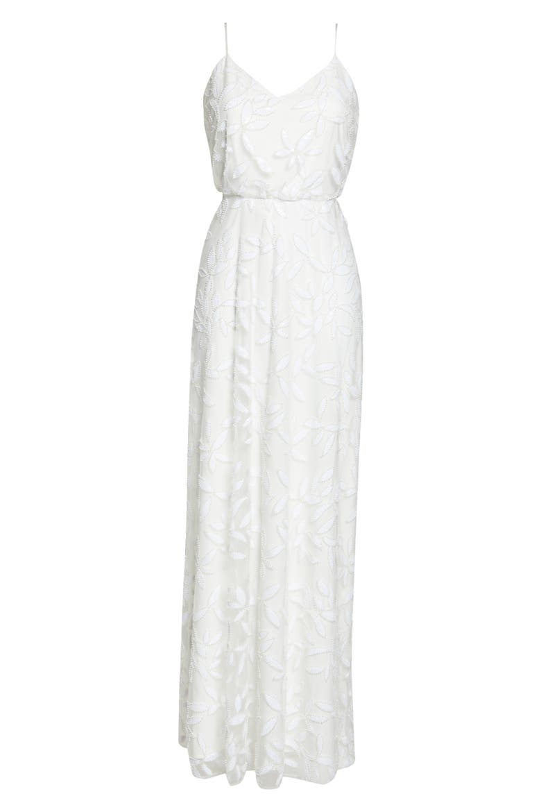 The Savannah Beaded Mesh Blouson Gown, Alternate, color, IVORY PETAL EMBROIDERY