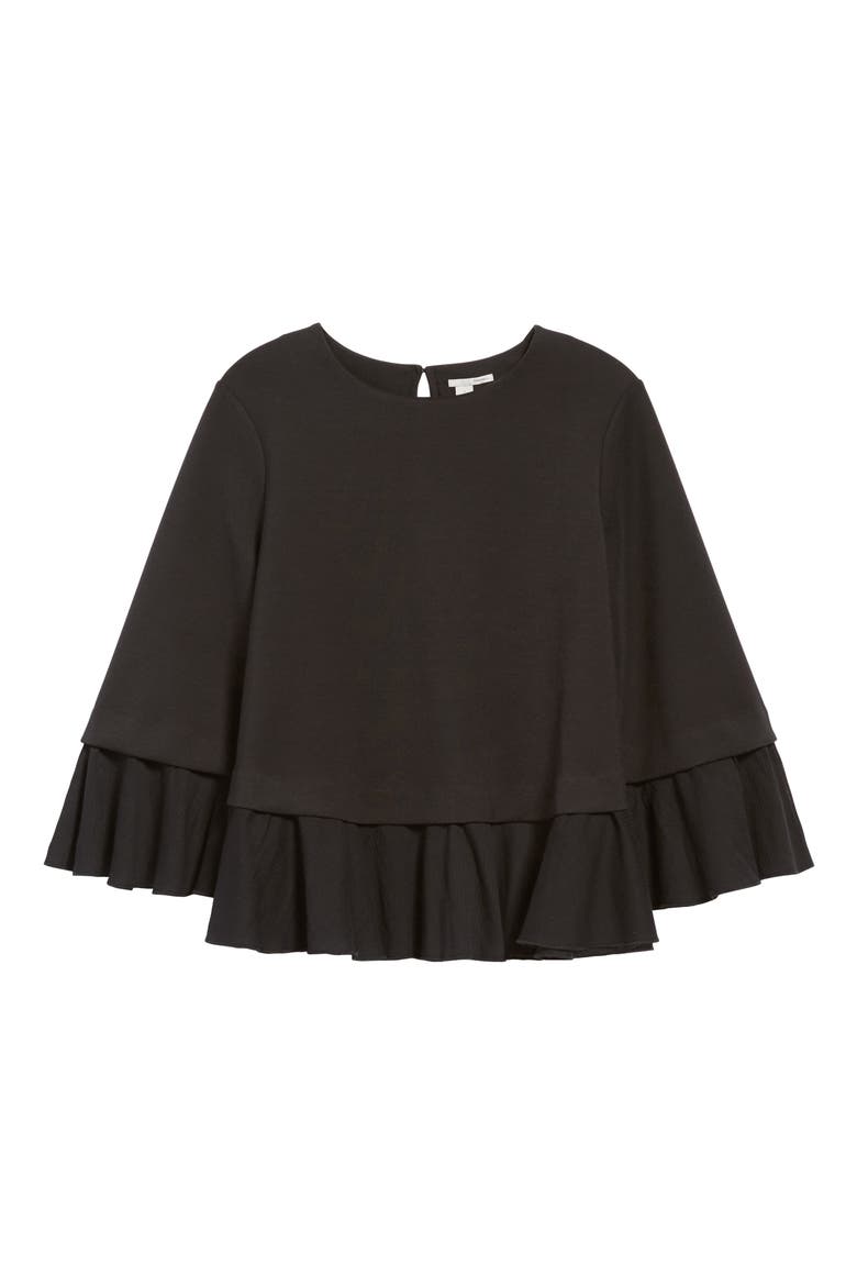MIXED MEDIA SWING TOP, Alternate, color, BLACK