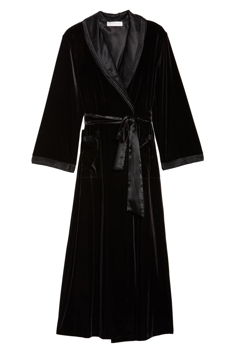 Sleepwear Long Velvet Robe, Alternate, color, BLACK