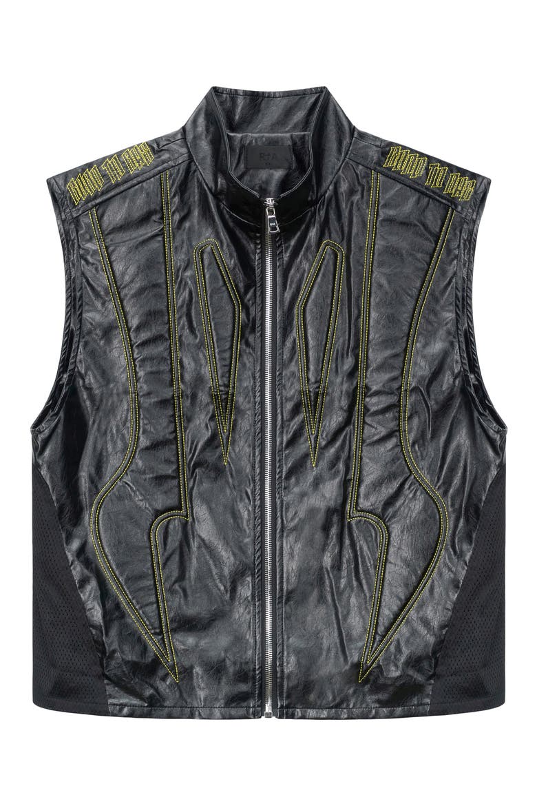 Noe Faux Leather Biker Vest, Alternate, color, BLACK