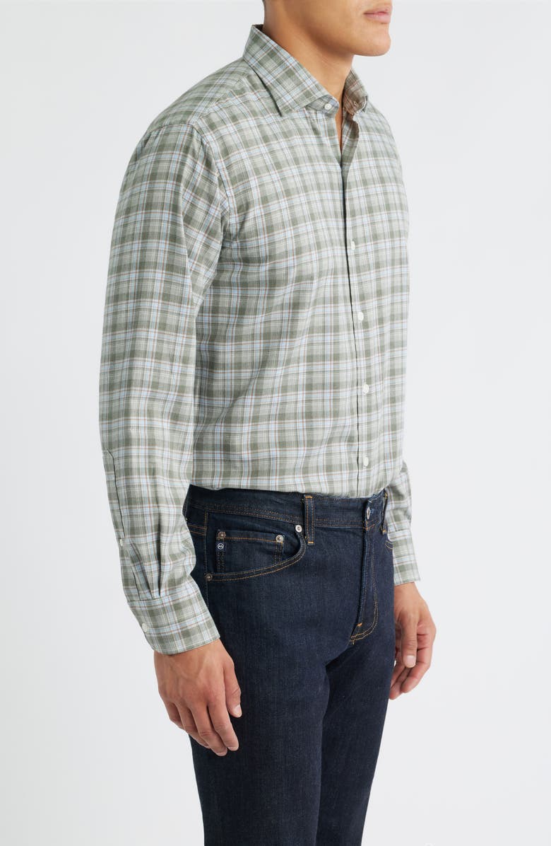 Peter Millar Whitecap Plaid Flannel Button-Up Shirt, Alternate, color, Basil