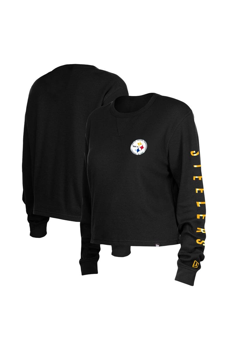 New Era Women's New Era Black Pittsburgh Steelers Thermal Crop Long Sleeve T-Shirt, Main, color, Black