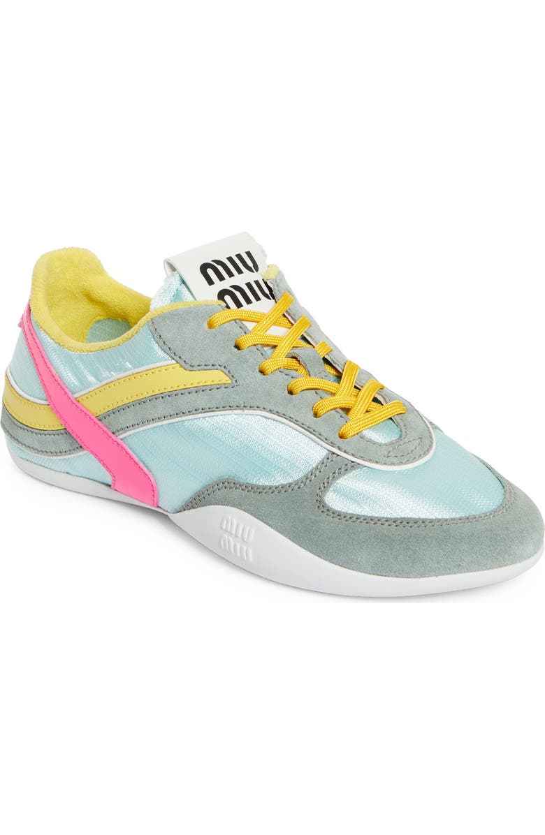 Miu Miu Gymnasium Low Top Sneaker, Main, color, Anice/ Fuxia