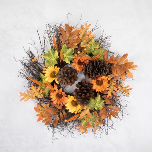 Northlight Sunflowers And Pine Cones Fall Artificial Thanksgiving Wreath, 24-inch, Unlit In Multi