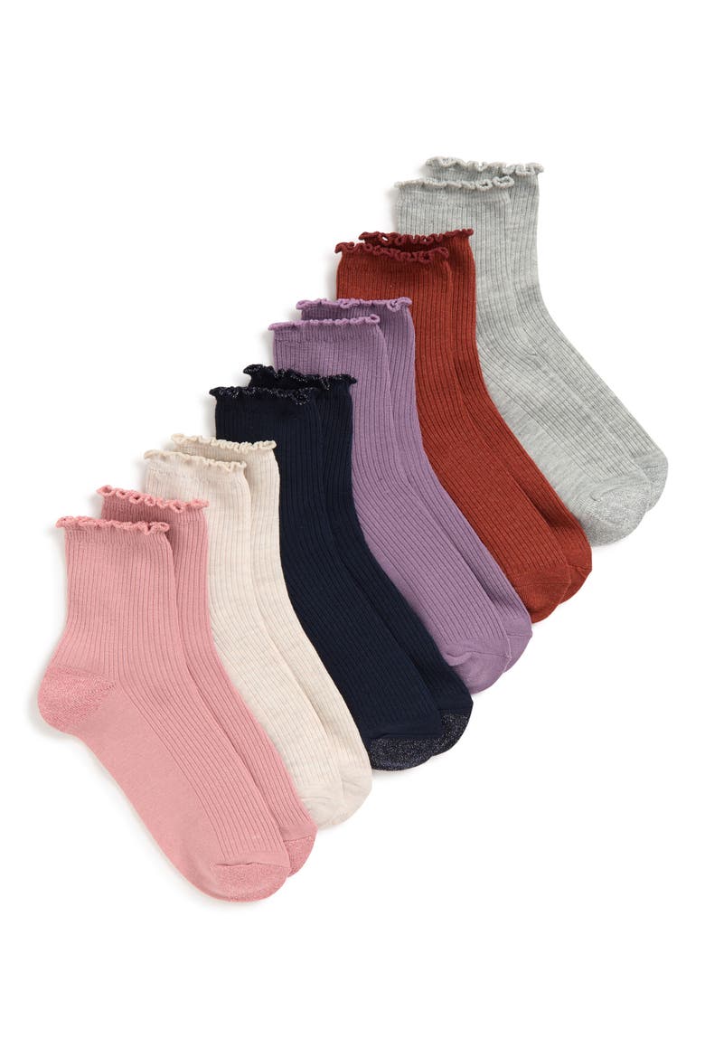 Kids' Assorted 6-Pack Lettuce Edge Crew Socks, Main, color, PINK MULTI ASSORTED