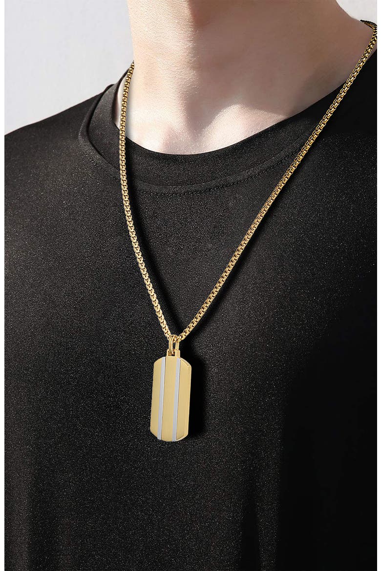 Men's Stripe Dog Tag Pendant Necklace, Alternate, color, GOLD