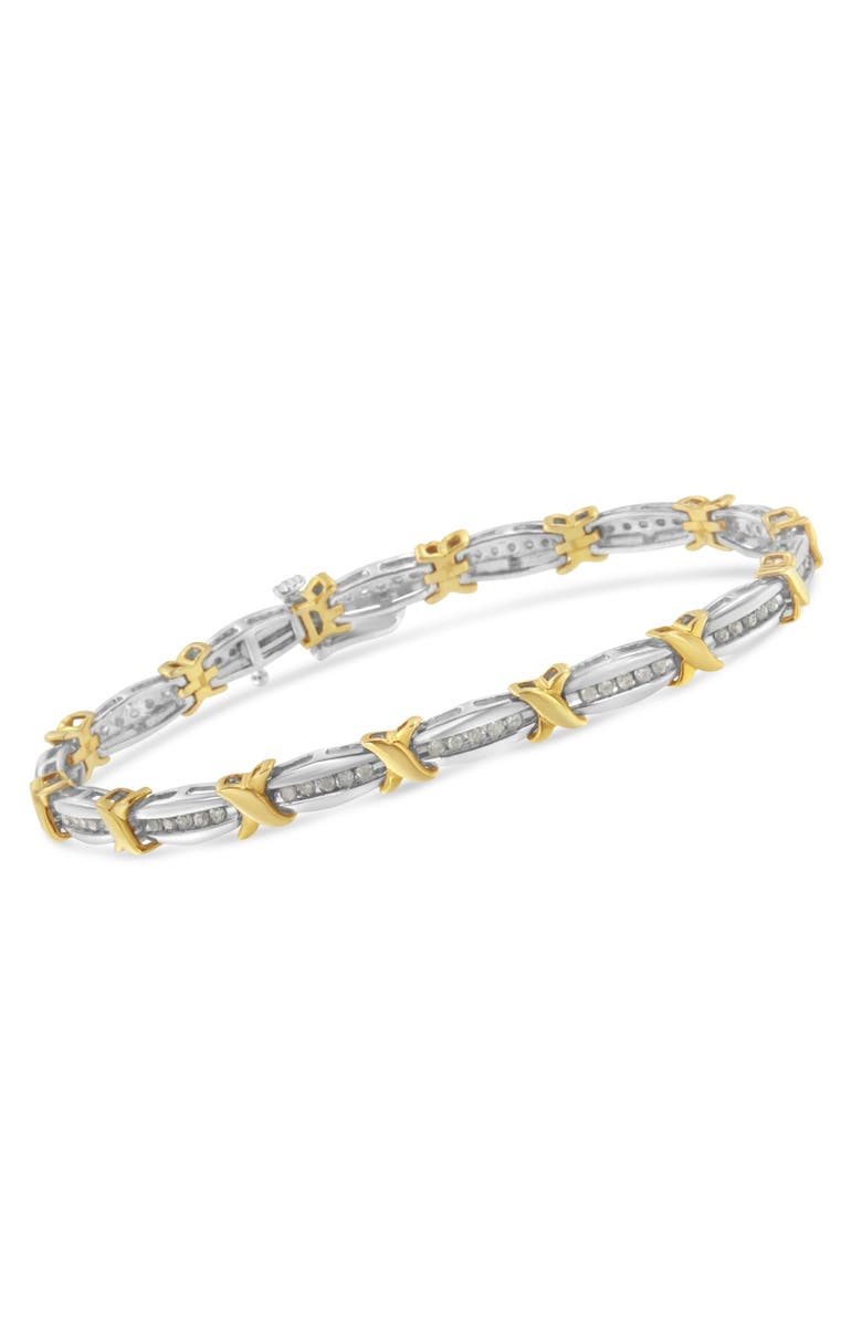 Haus of Brilliance 10K Yellow Gold over Silver 1.0 Cttw Diamond Tapered & X-Link Tennis Bracelet, Alternate, color, Yellowwhite