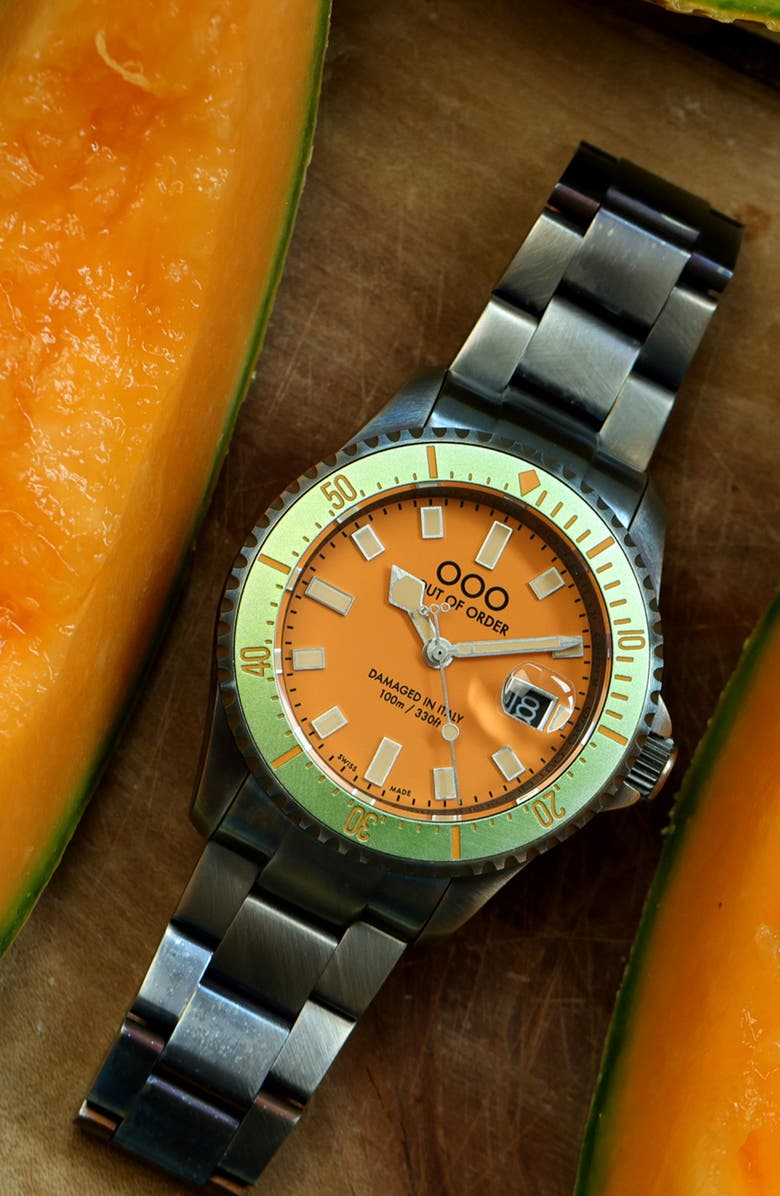 OUT OF ORDER Casanova Bracelet Watch, 44mm, Alternate, color, Orange And Green