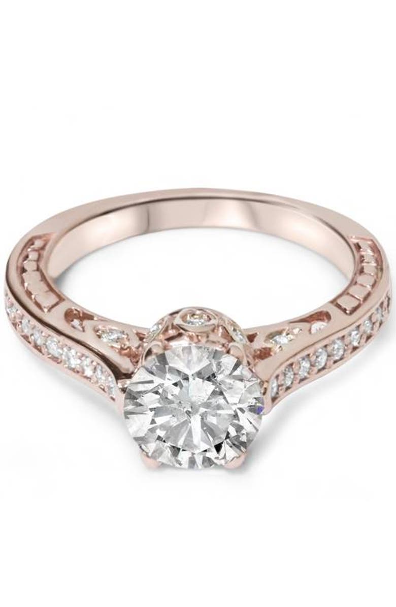 Bliss Diamond 1 1/4Ct Gold Diamond (1ct center) Lab Grown Deco Engagement Ring 14K, Alternate, color,
