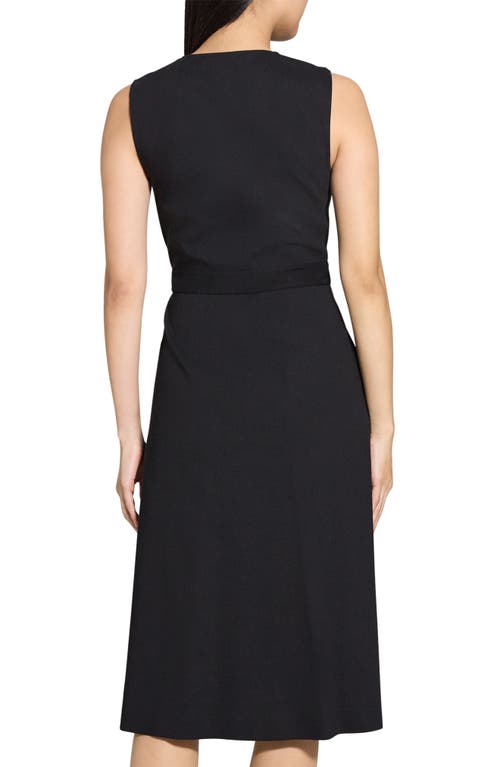 Theory Sleeveless Linen Blend Wrap Dress In Black
